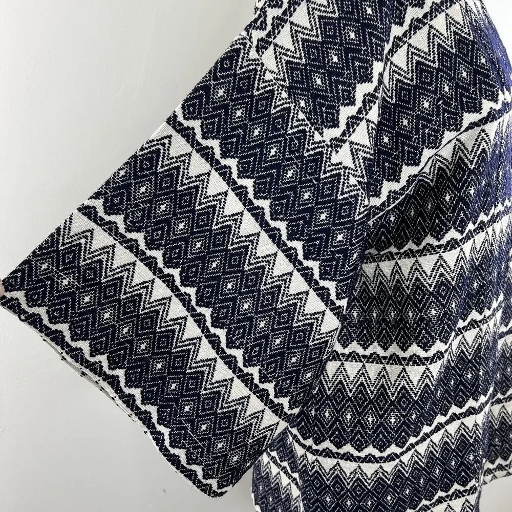Guadalupe Design Blue White Stripe Cotton Short Sleeve Open Cardigan Kimono Top